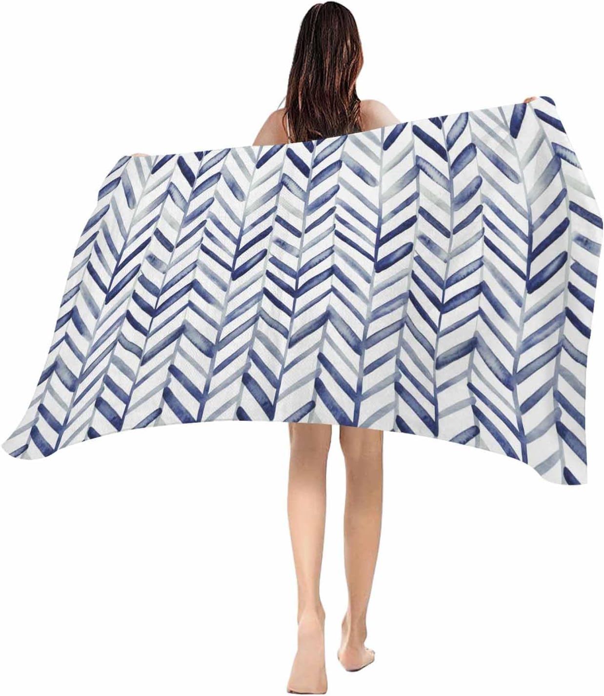 

Beach Towel Blue Stripe Lines Bath Pool Towels Abstract Striped Soft Absorbent Beach Towel Lightweight Quick Dry Swim Towel W30*H60(CM)