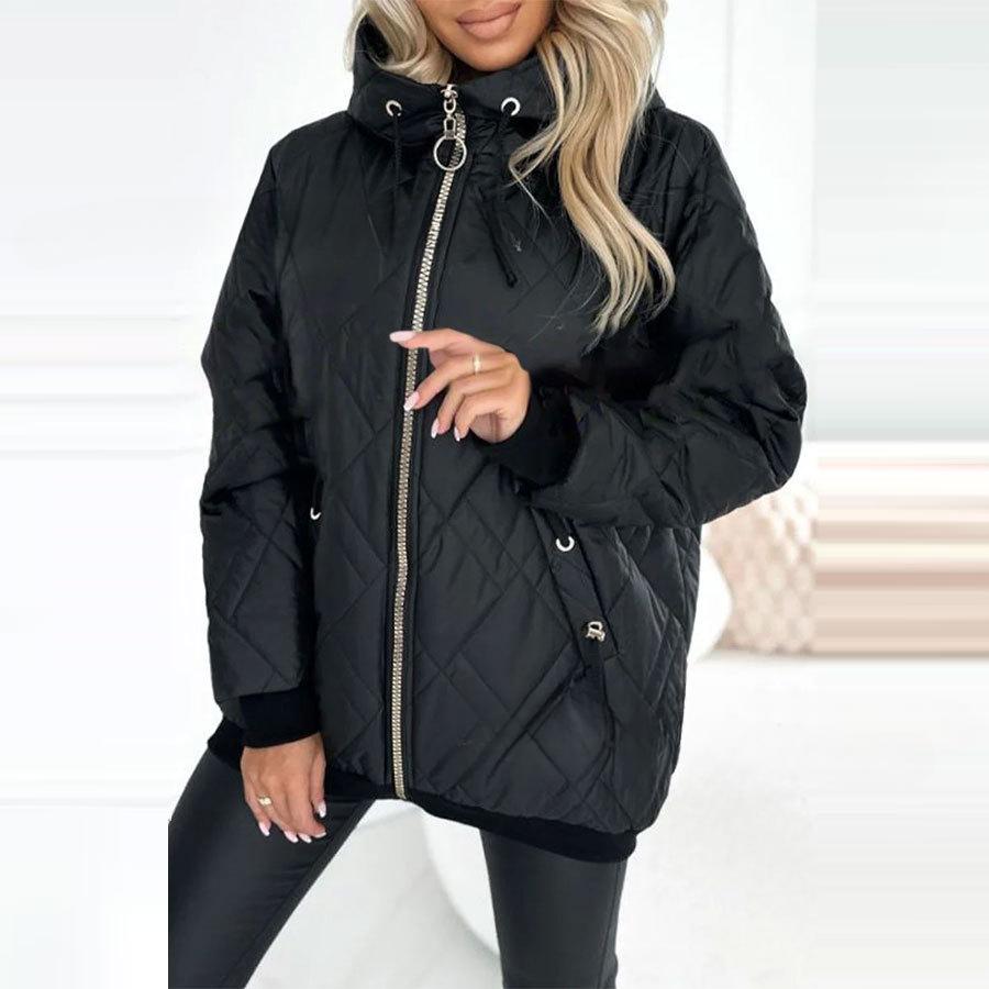 Women's Parka Coat Hoodie Fashionable High-neck  Parka Coat Casual Hoodie Solid Cotton Coat Warm Outerwear Fall Winter
