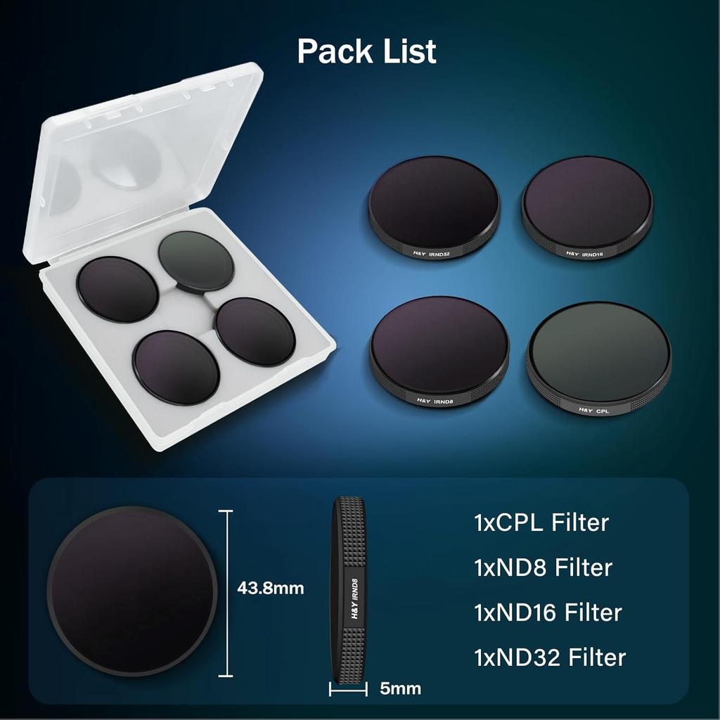 PL ND3 filter set for OSMO ACTION 6 Compatible with DJI Osmo Action 6 H&Y + (CPL + ND8, ND16, ND32) - (DJI-A6NP)
