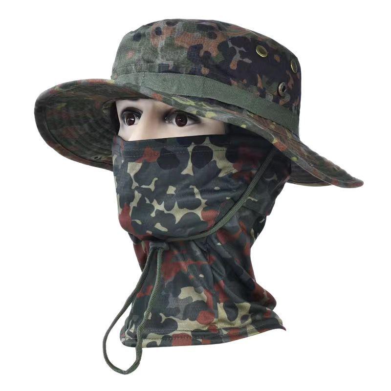 Women Men Hiking Fishing Boonie Hat Outdoor Sport Sun UV Protection Neck Face Camouflage Adjustable Bucket Caps and Mask