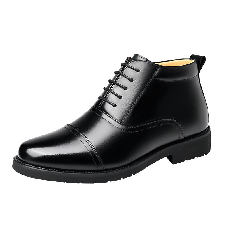 Fur integrated three-joint men's short boots leather boots high-top leather shoes trendy men's shoes winter men's boots 2025