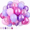 52 Pink & Purple Balloons: 12-inch Metallic Floral & Latex Sequin Party Set