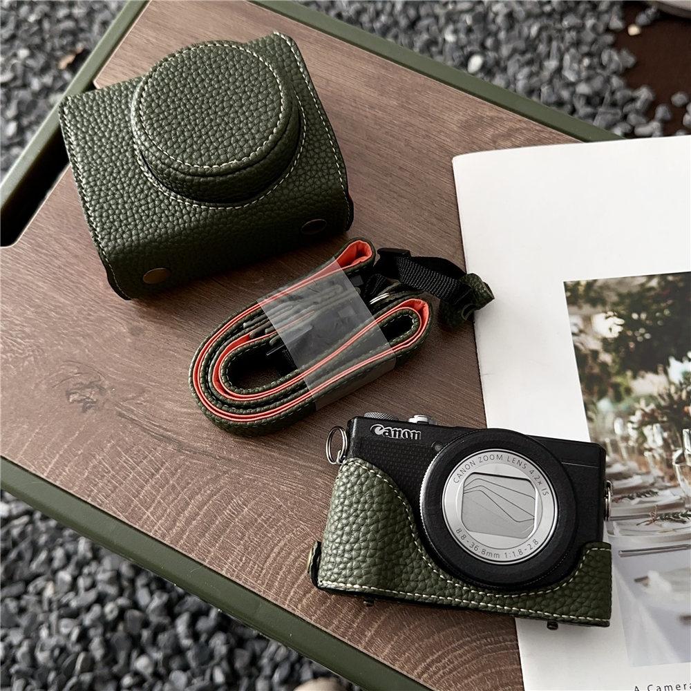 

Luxury PU Leather Camera Case For Canon PowerShot G7X Mark II III G7X2 G7X3 G7XII G7XIII Battery Opening Full Cover With Strap