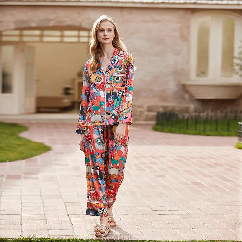 Newlook Fashion Comfortable Pajamas Women's High-end Sense  Style Lapel Spring and Summer Long Sleeve Home Suit