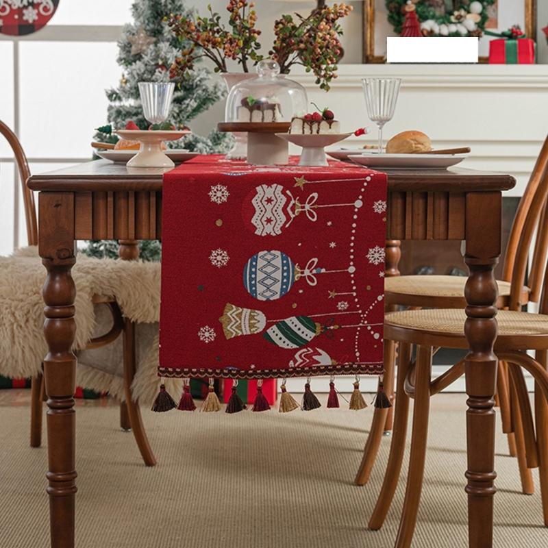 Christmas Chenilles Table Runner With Colorfast Woven Design And Tassels For Festives Home Dining Atmosphere Decoration