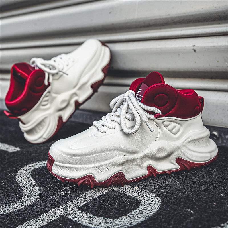 2025 Spring Men's Red High-Top Trendy Running & Basketball Dad Shoes