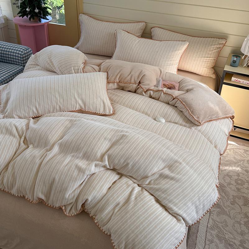 Wuyin Style Skin-Friendly Thickened Milk Fleece Four-Piece Set Dormitory Three-Piece Set Bed Sheet Quilt Cover Bedding