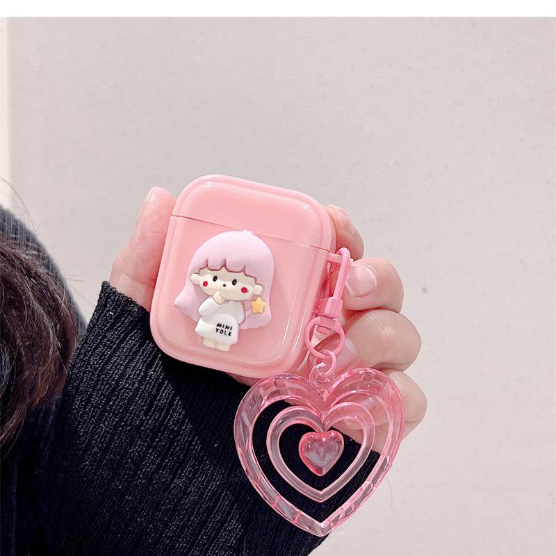 Cartoon Little Girl Girl Love Apple Bluetooth Headset Cover For Airpods 1 /2/3 Generation Pro Solid Color airpods 1/2 generation