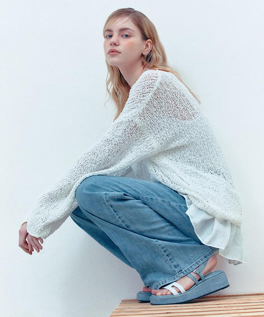 Leogkibeulaendeu Pure Cotton Loose Fit Pullover Cream White