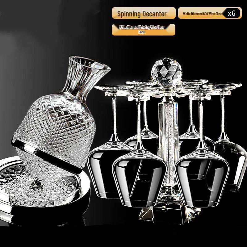 Luxury Golden Crystal Wine Glass Set with Spinning Decanter