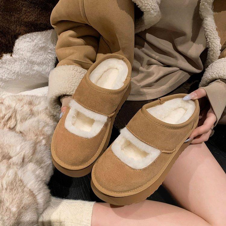 "Onkel Wen" ist warm~ Fleece, um warm zu halten Birken-Damen Winter neue dickbödige runde Kopf Nische vielseitige Halbschuhe