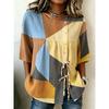 Women's Contrast Geometric Print Lace-up Button-up Shirt