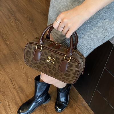 2025 New Bowling Bag Women's Versatile Niche Large-capacity Boston Pillow Bag Leopard Print Portable Messenger Bag