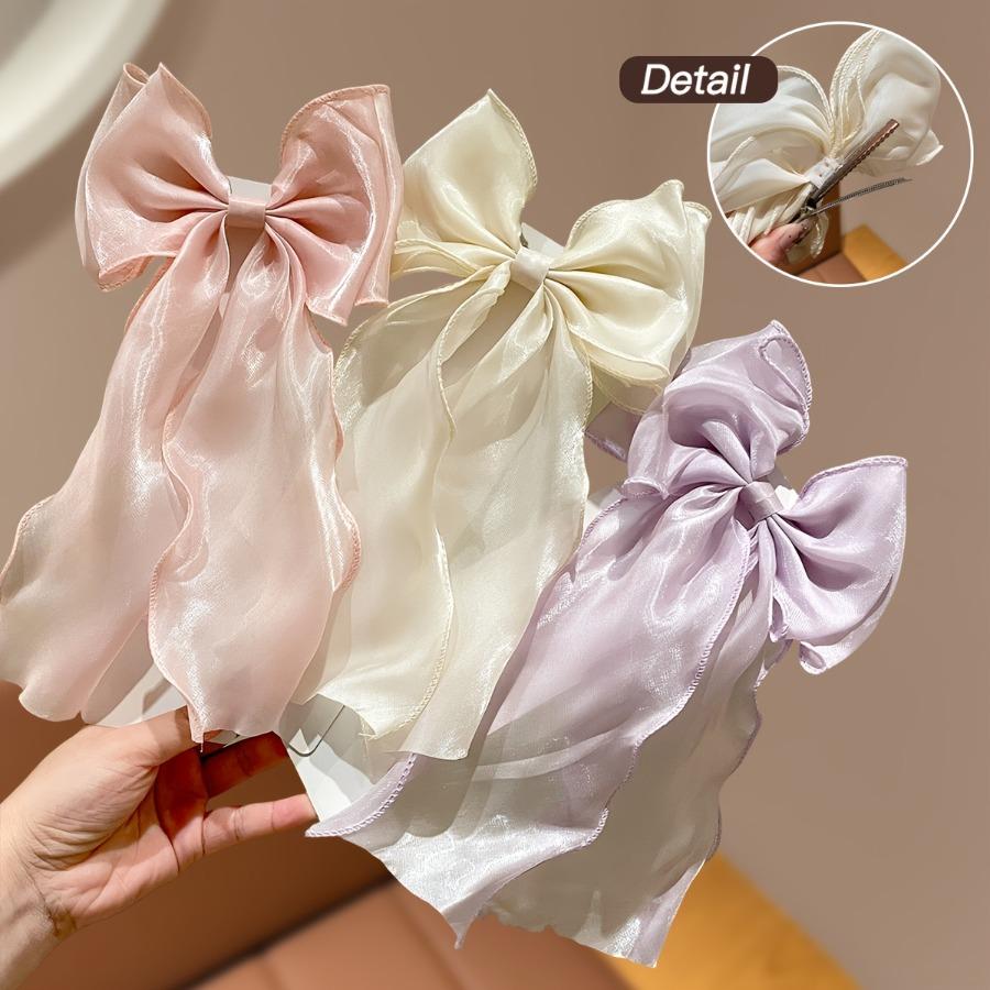 3pcs Set of Women's Fashionable Bow Hair Clips, High-End Hairpins with Mesh Ribbon and Spring Clasps, Hair Accessories