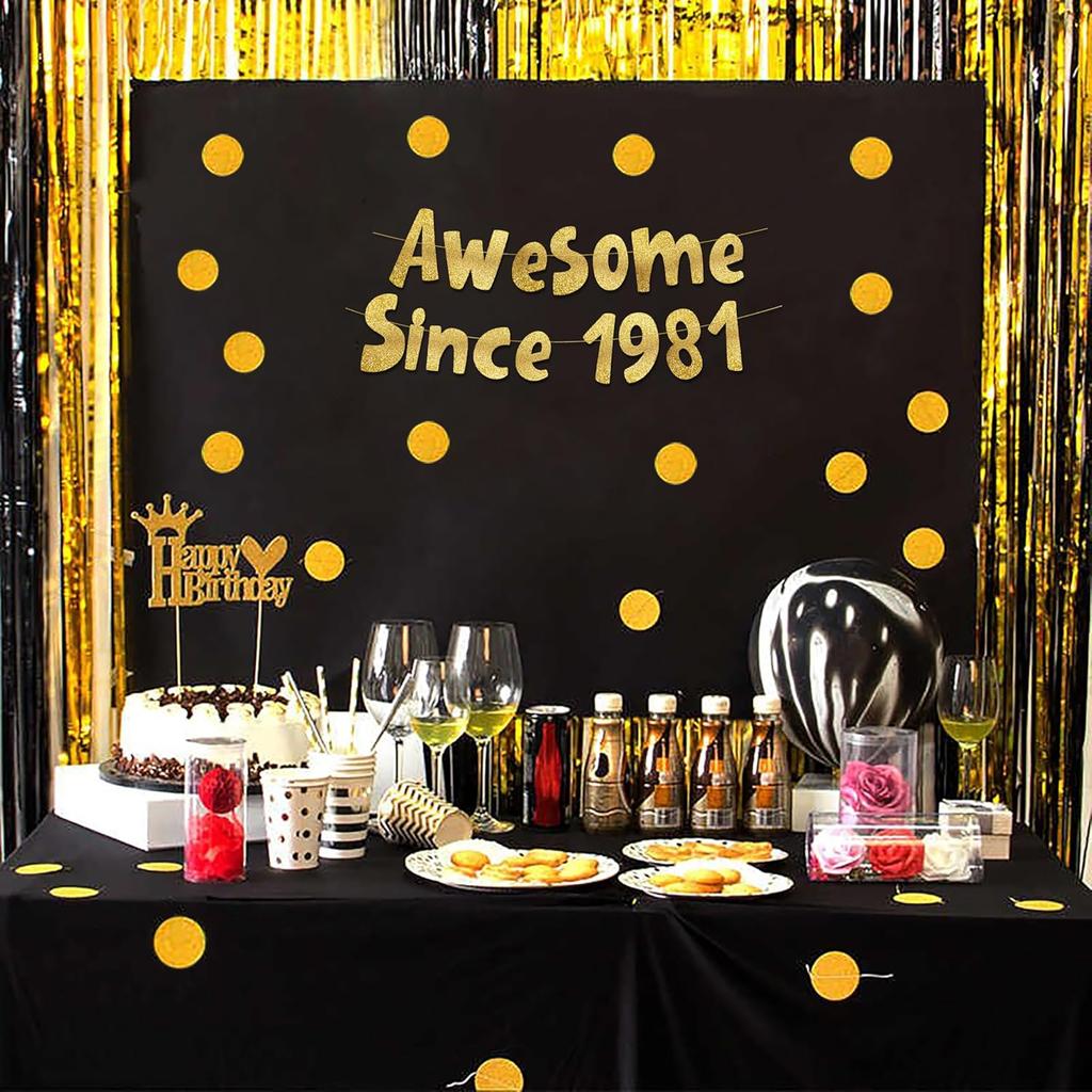 Awesome Since 1981 Gold Glitter Banner - 45th Birthday Party and Anniversary Decorations