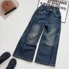 Girls' Wide Leg Jeans with Plus Velvet - Autumn/Winter 2025, Korean Style, Loose Fit, for Medium and Large Children