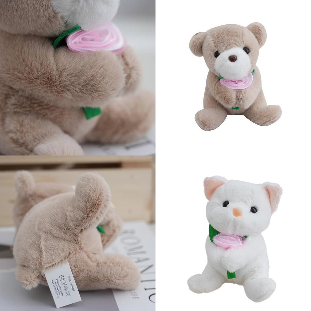 Plush Rose Dog Cat Dolls Toys Stuffed Animals Pp Cotton Filling White Brown