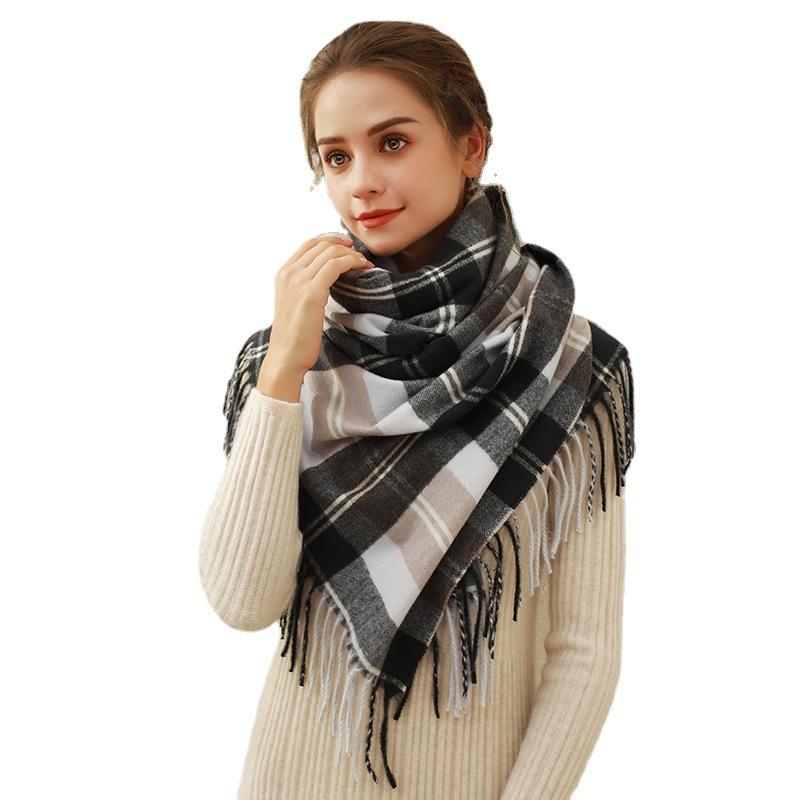Winter imitation cashmere plaid fringed scarf scarf versatile women's autumn and winter new scarf warm shawl