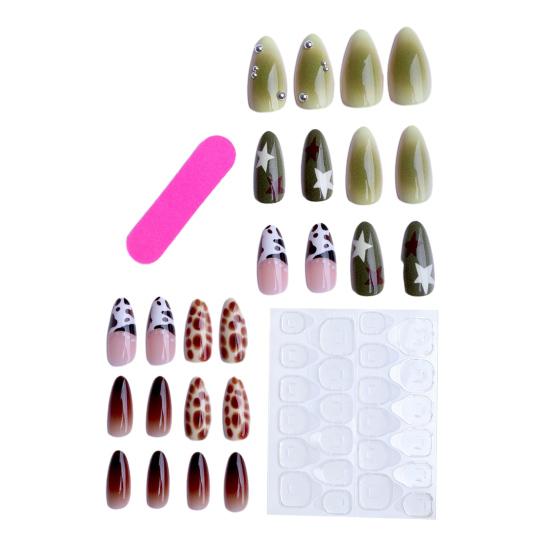 1 Set Women Press on Nails Almond French Tip Stick-on Long Fake Nails Full Cover Glue on False Nails DIY Manicure