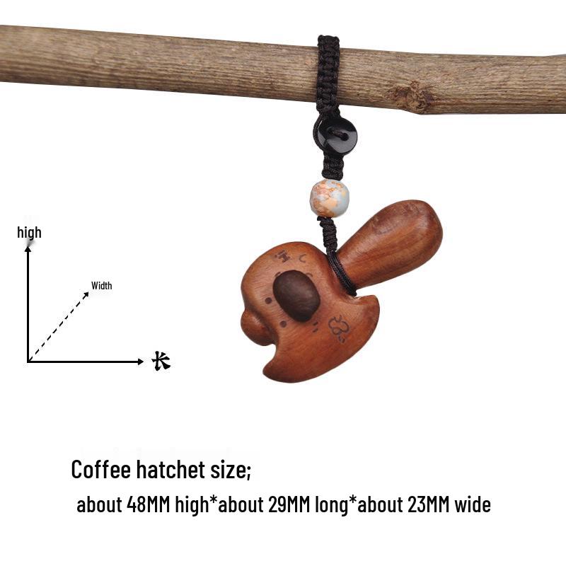 Peach Wood Coffee Bean Teddy Bear Heart Handbag Charm Pendant Keychain