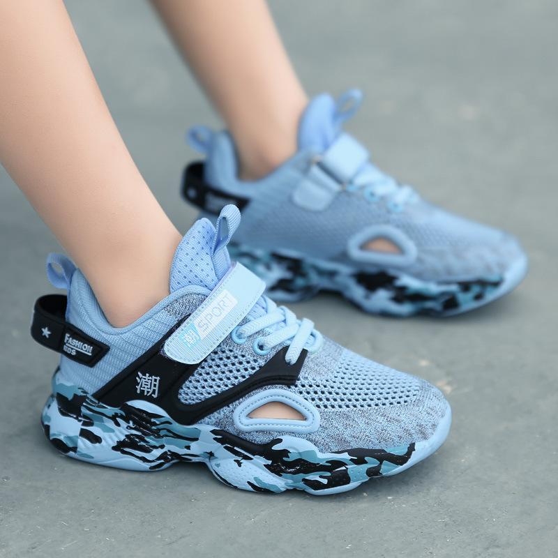 Children's frame shoes 2025 spring and summer hollow single net medium and large children's sports shoes breathable boys' frame shoes running shoes