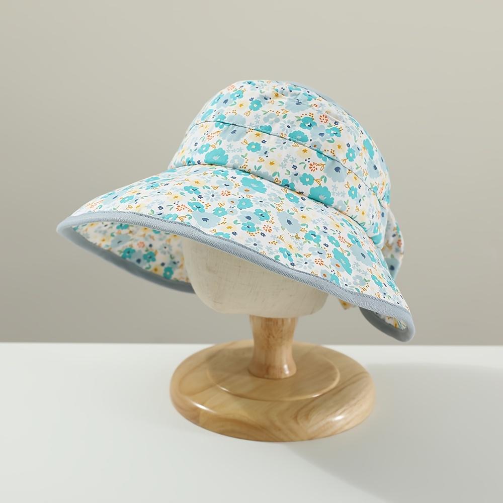 Girls Floral Empty Top Sun Hat, Wide Brim Breathable Summer Anti-UV Straw Beach Caps for Kids 2-7 Years Old