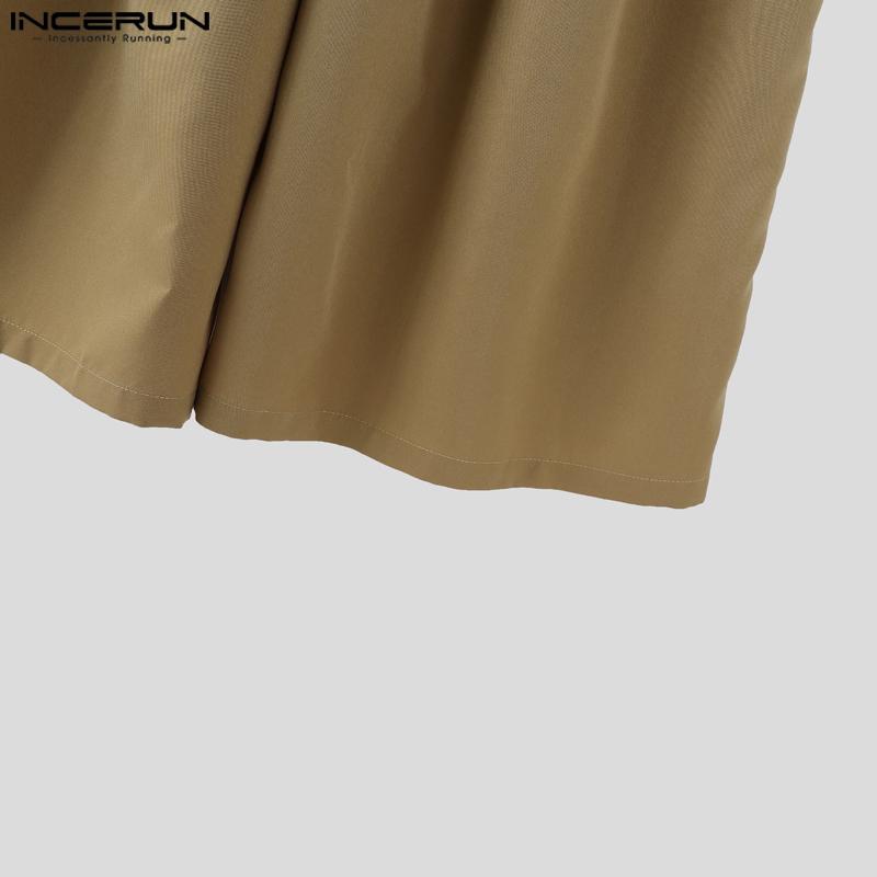 INCERUN Men Zip-up Waist Solid Color Casual Loose Cropped Straight Pants