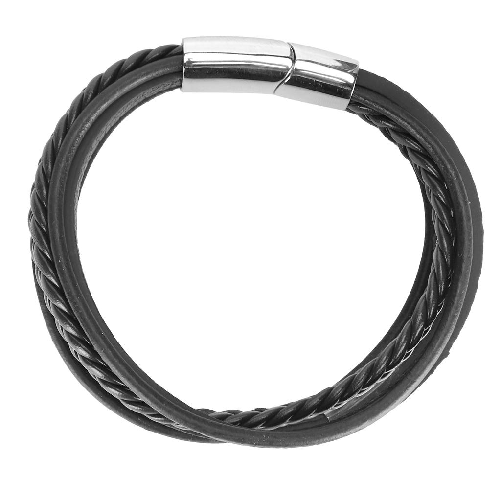 20.5cm Men MultiLayer Bracelet Woven Bracelet Hand Wristband with Magnetic Buckle(Black )