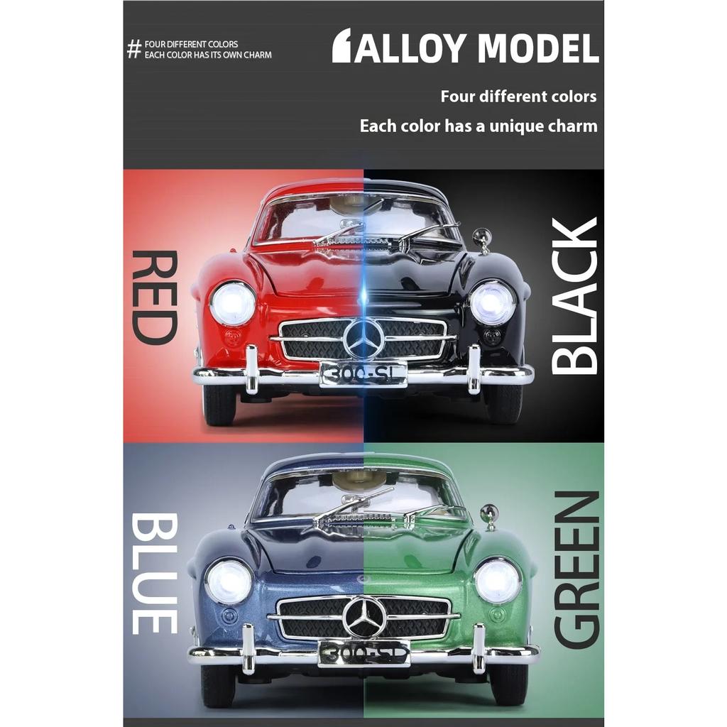 1/24 Mercedes-Benz 300SL 1936 Classic Car Legering Diecast Bilmodell Lyd Lys Barneleke Samleobjekter Hobby Bursdagsgaver