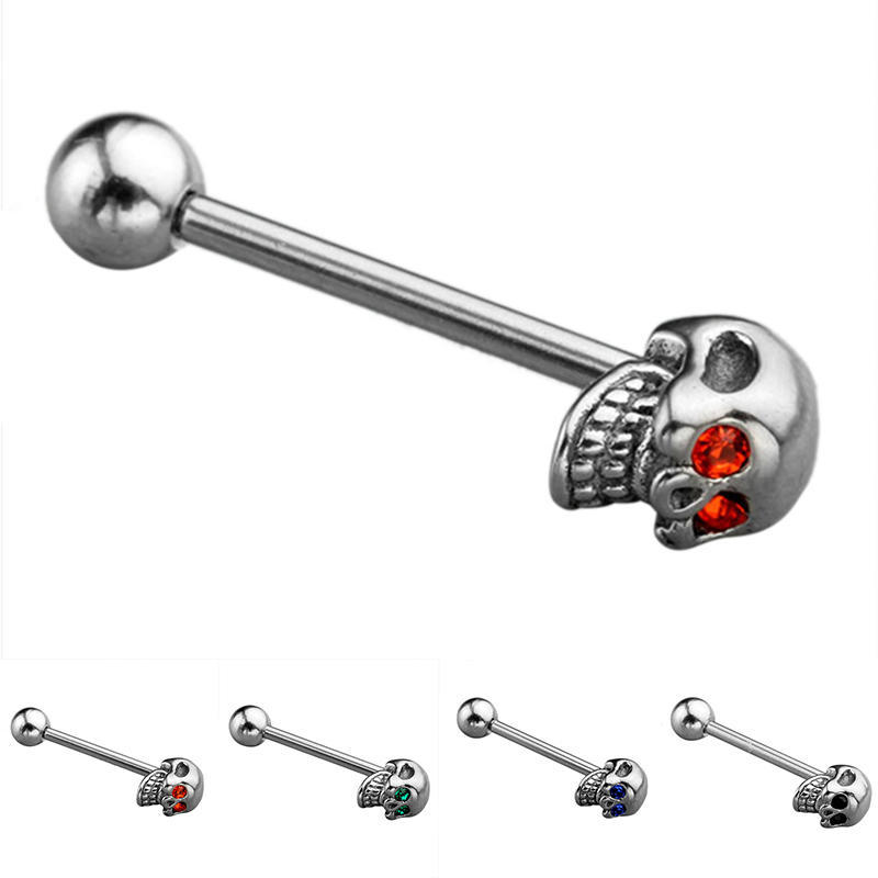 14G Edelstahl Cz Edelstein Totenkopf silbrig Zungenhantel Ring Bar Körperpiercing