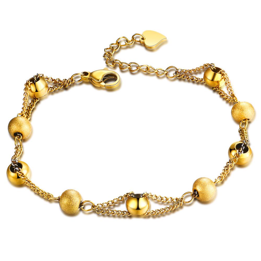 European  American Style Frosted Titanium Steel Bead Bracelet - Women s Adjustable Stainless Steel