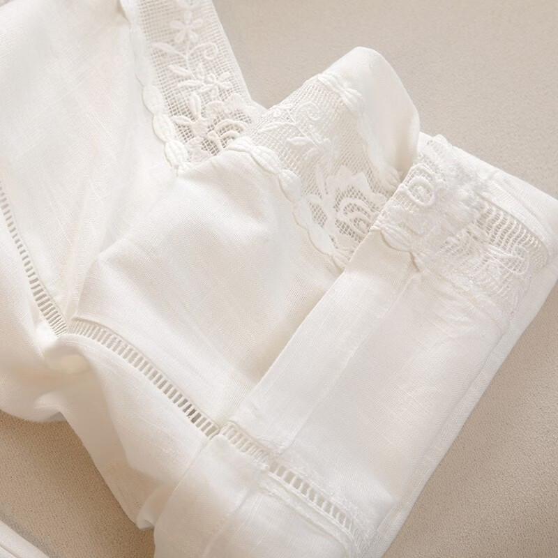 Women's Linen Lace Patchwork Wide Leg Pants