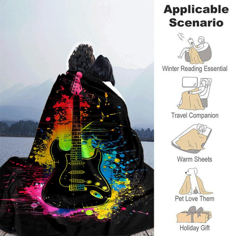 1pc Guitar Printing Lightweight Flannel Blanket, Comfortable and Warm Blanket,  Sofa Bed and Couch Office, Suitable for Gift Blankets