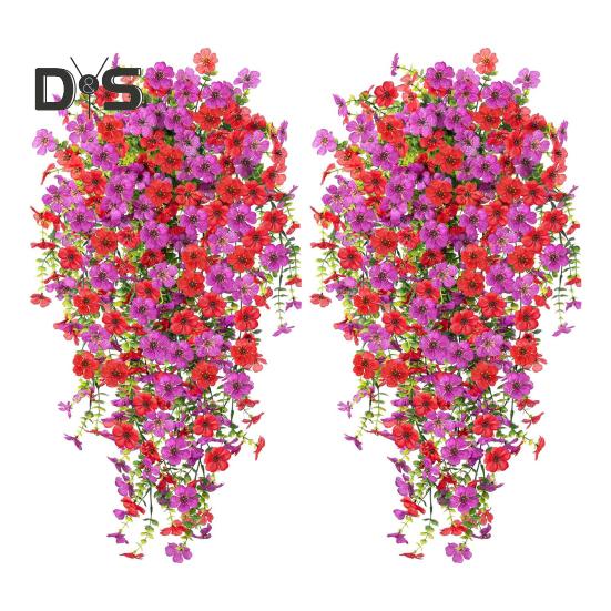 

2 шт. подвесной искусственный фиолетовый цветок устойчивый к ультрафиолетовому излучению реалистичный искусственный шелковый цветок свадебная вечеринка для внутреннего и наружного сада настенное украшение из искусственного цветка розы красного