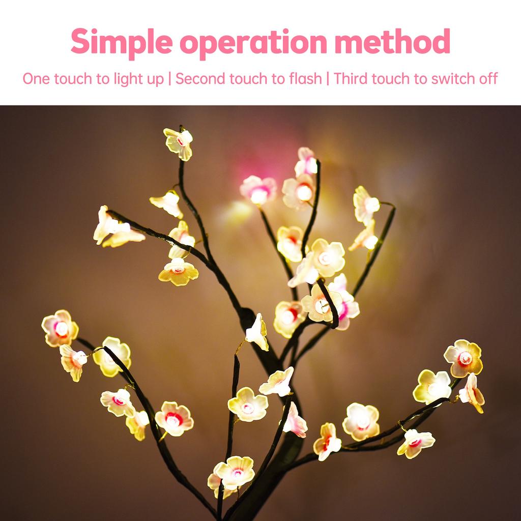 Artificial Cherry Blossom Tree Lights 36 Light Cherry Flower Tree Touch Switch 2 Light Modes Aesthet