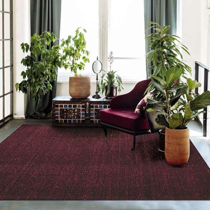 Tapis salon en laine coton rouge foncé 160x230