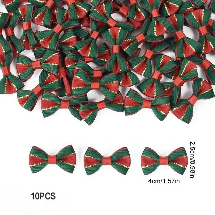 

10Pcs Christmas Satin Ribbon Bows Handmade Diy Gift Wrapping Decor Bow Craft Merry Christmas Hair Accessory Xmas Year as the picture