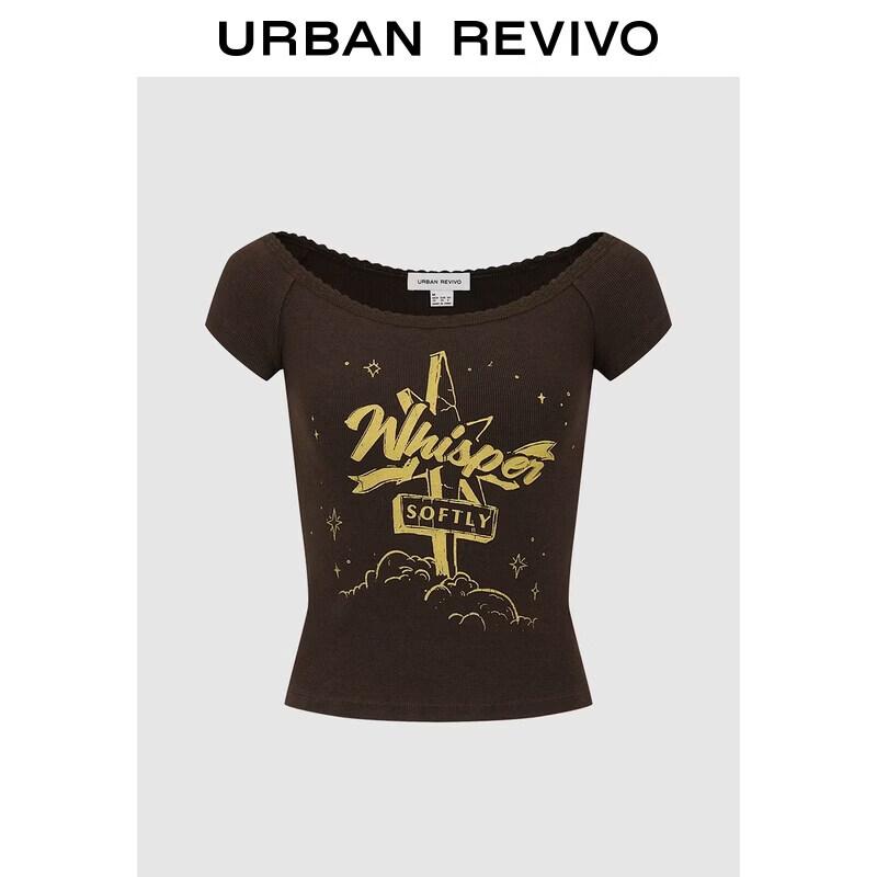 

UR Women s Off-Shoulder Ribbed Lace Trim T-shirt M
