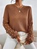 2025 Women's Winter Beaded Round-Neck Sweater - European & American Drop Shoulder Knit Pullover