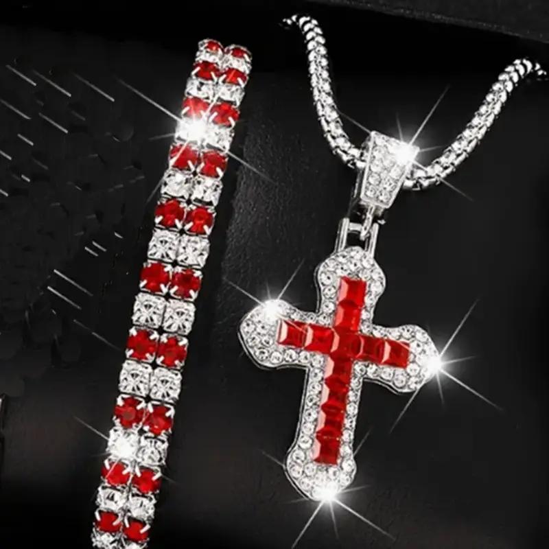 3 Piece Men Fashion Personality Simple Black Stainless Steel Non Fading Cross Necklace Ring Bracelet Set Accessories