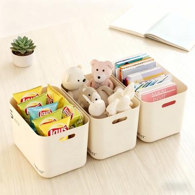 Cream Style Stackable Storage Box with Lid Dustproof Clothing Grocery Storage Box Snack Storage Container Toy Storage Bin Basket