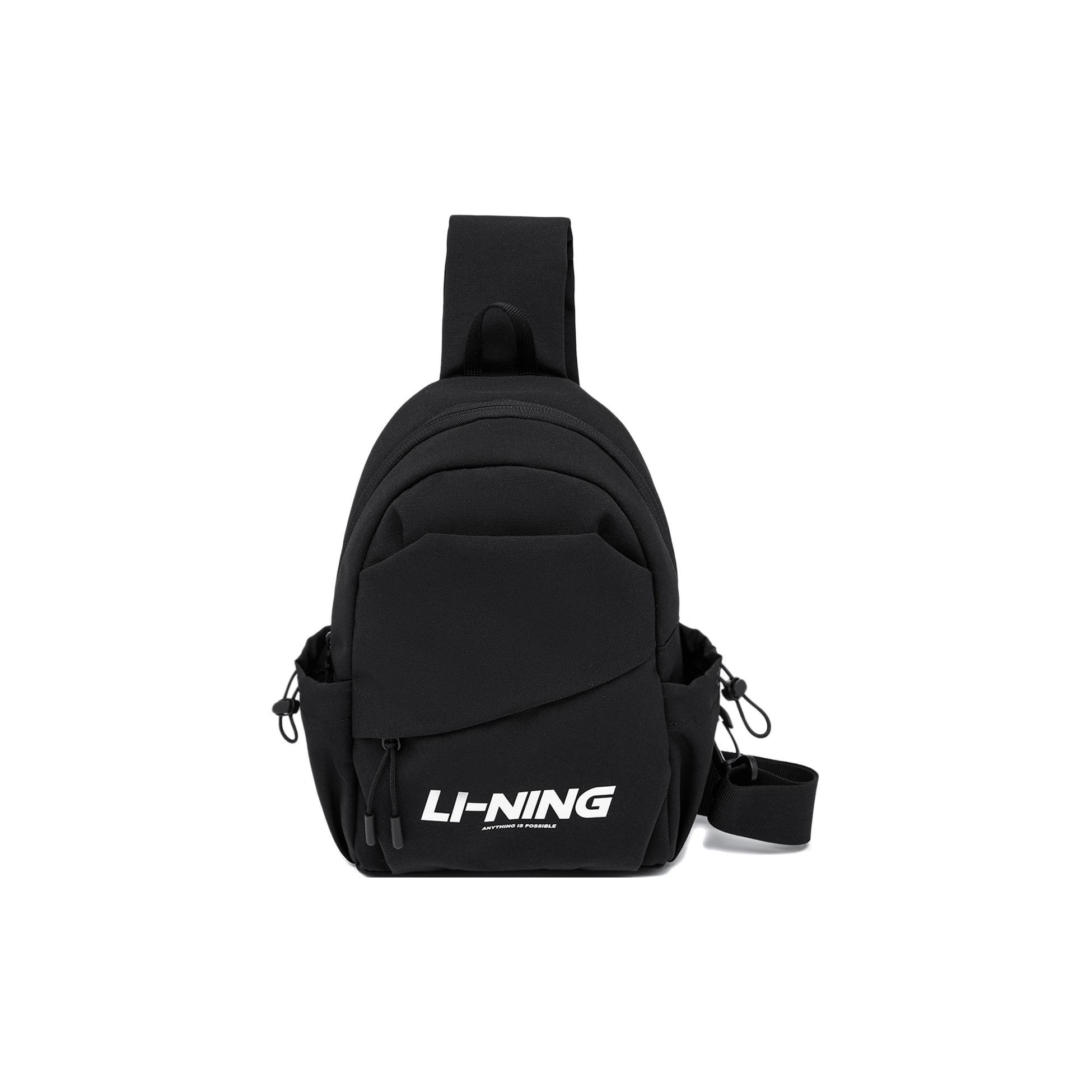 Li Ning Sports Lifestyle Series Casual Minimalist Multifunctional Student Commuter Polyester Shoulder Crossbody Chest Bag Unisex bags Black ABDU167-2 Black