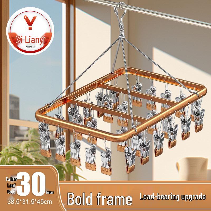 Aluminum Alloy Windproof Sock Drying Rack with Multi-Clip and Stainless Steel Underwear Hanger