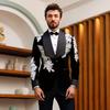 Crystals Beading White Men Suit Set 2 Piece Blazer+Black Pant Trousers Formal Office Jacket Groom Wedding Tuxedo Coat