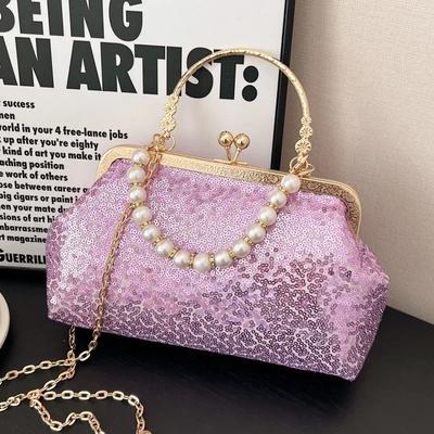 Pearl Sequin Shell Clip for Women Metal Hasp Totes White Gold Chain Messenger Bags Purse Wedding Party Luxury