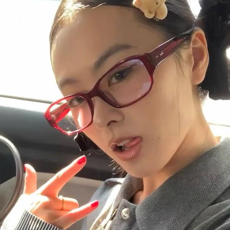 Retro Narrow-framed Glasses for Men Women Y2K Red Black Frame Anti-blue Light Eyeglasses Spicy Girls Decorative Optical Glasses