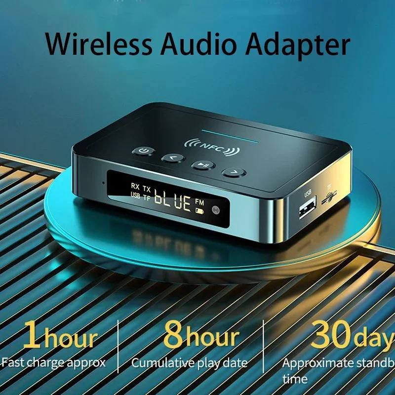 Wireless Audio Bluetooth 5.0 Adapter, NFC Bluetooth Receiver Transmitter Stereo AUX Jack Optical Mic IR Remote TV PC Headphone