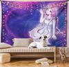 Anime Tapestry, Purple Anime Sitting In Theme Of Zodiac Astrology Horoscope Sign Artprint, Fabric Wall Hanging Decor For Bedroom