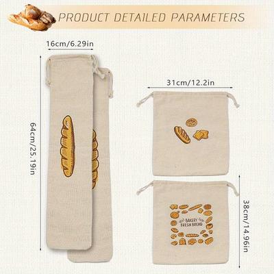 Große Baumwoll-Leinen-Brotbeutel, wiederverwendbare Brot-Kordelzugtasche, Baguette-Verpackung, Baumwoll-Leinen-Bündeltasche