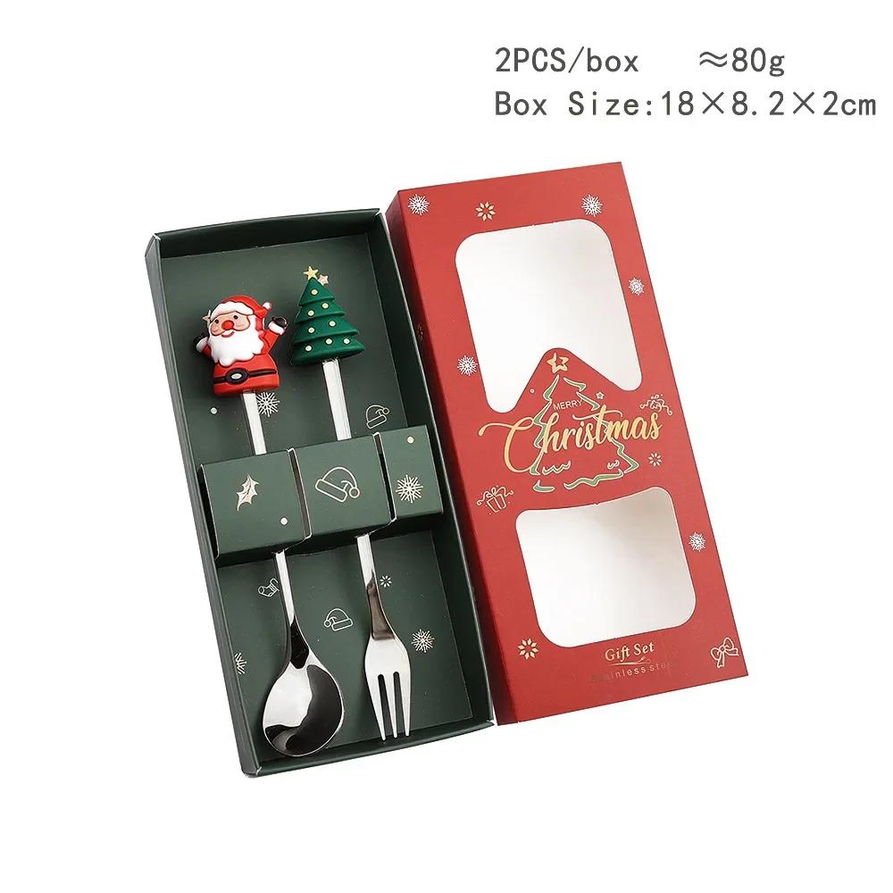 Christmas Spoon Fork Set Christmas Gift  Two-piece Dessert Cutlery Cartoon Santa Elk Xmas Tree Snowman Top Decoration Spoon 2026